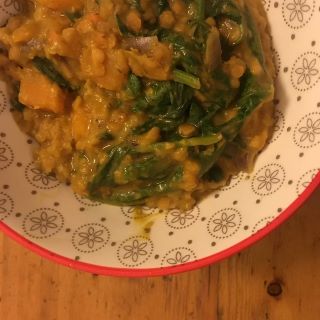 Hokkaido with Red Split Lentils and Spinach